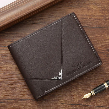 Lychee Texture Leather Card Clip Short Men'S Coin Purse Wallet Business-Style Cash Money Purse Multi Patchwork Card Slot Hold