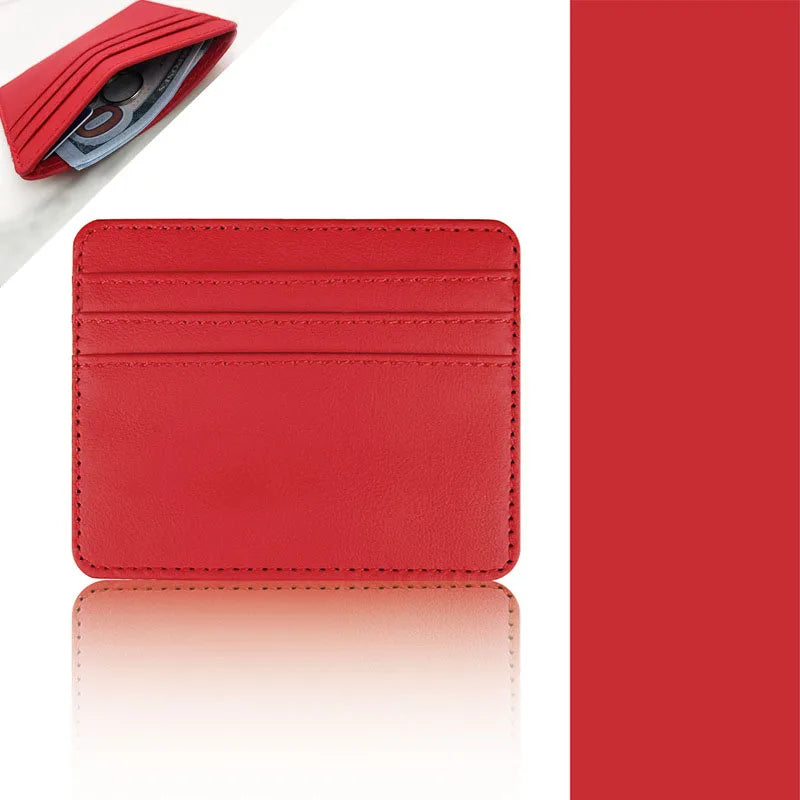 PU Leather ID Card Case - Slim Multi-Slot Holder for Bank/Credit Cards - Red
