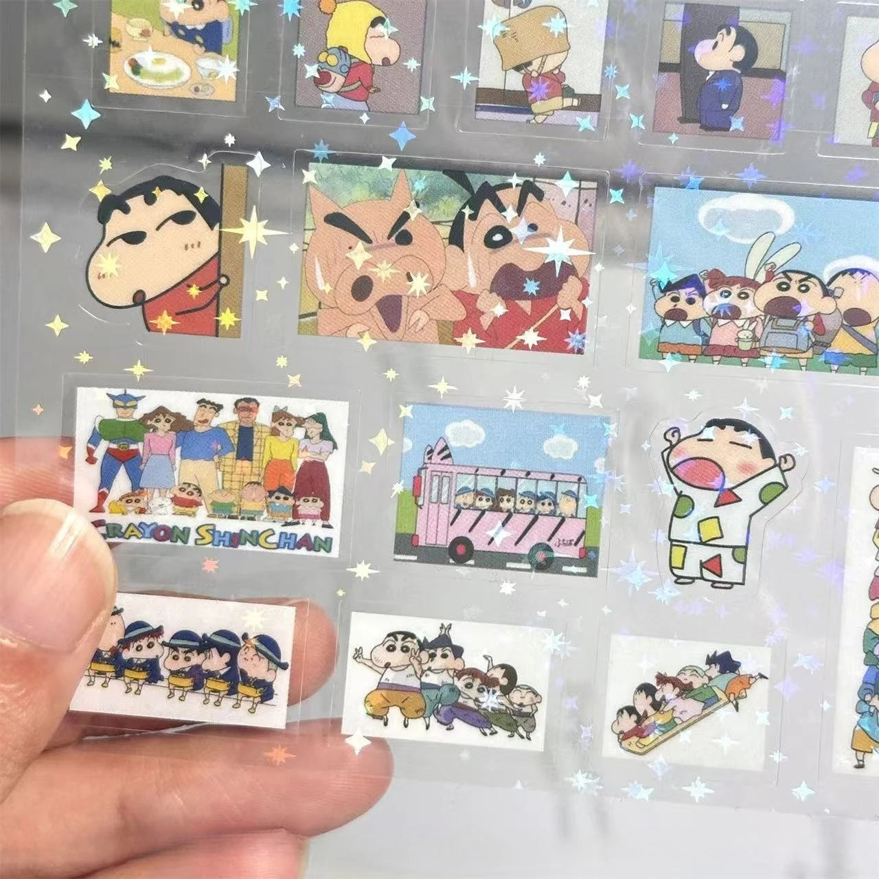 5PCS Crayon Shin Chan Double Transparent Cut Membrane Sticker DIY High-value Hand Account Decoration Laser Transparent Sticke