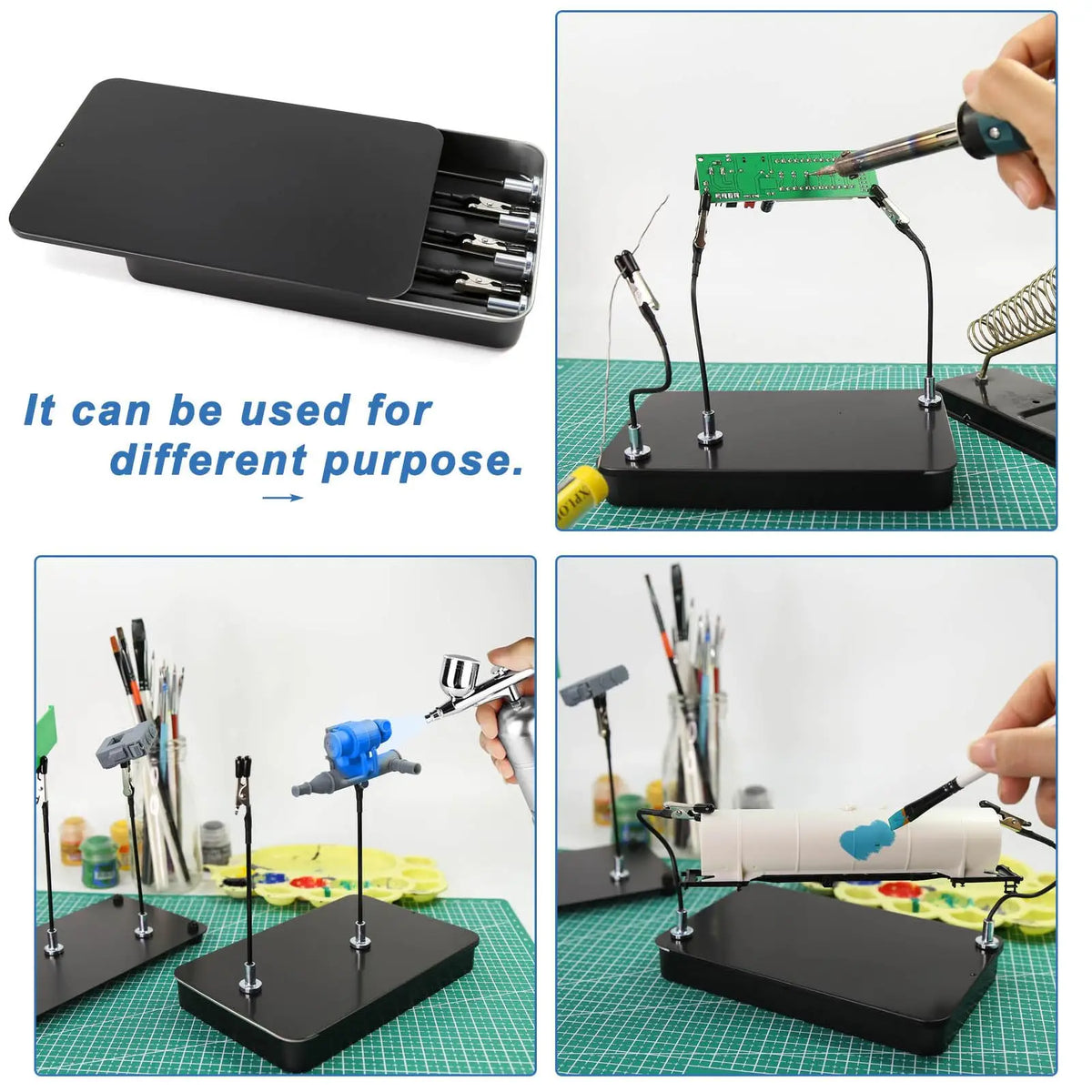 Rafford 12Pcs Bendable Model Painting Alligator Clip Sticks Rubber Tips + Metal Magnetic Base - for Airbrush, Hobby Model Par