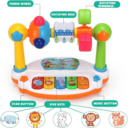Baby Piano Toys Kids Rotating Music Keyboard Light Sound, Musical Toy for Toddlers,Early Educational Music Toy Gift Random Co
