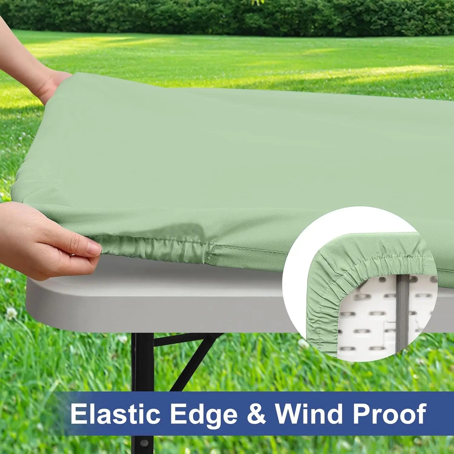 Rectangle Table Cloth, Elastic Fitted Fabric Tablecloth Fits for 6 Foot Folding Tables, Washable Table Cover for Picnic, Camp