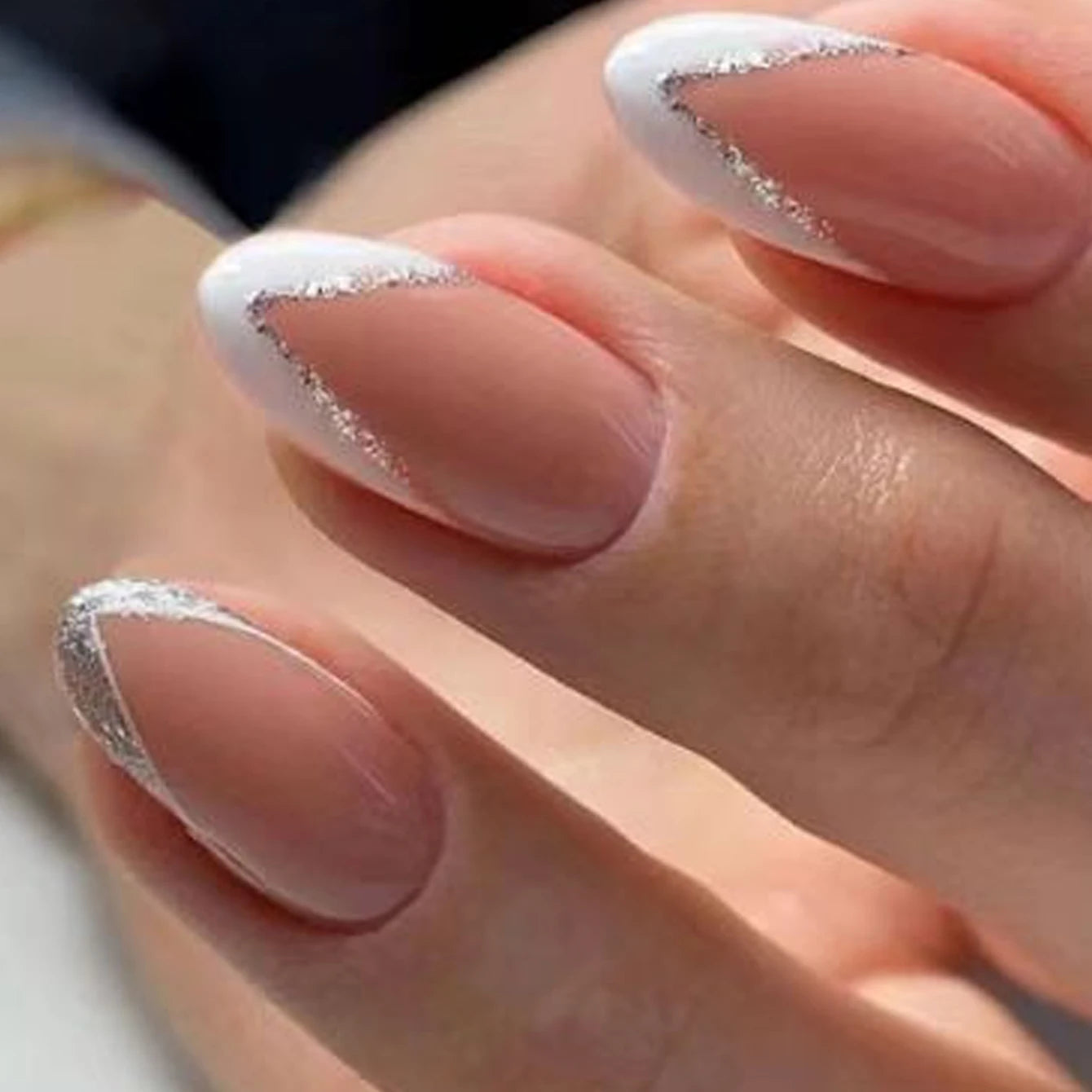 24PCS/ Almond Fake Nails Instantly Upgrade Your Look, Pink and White Set Off by Gold Lines, Simple and Generous, Suitable for