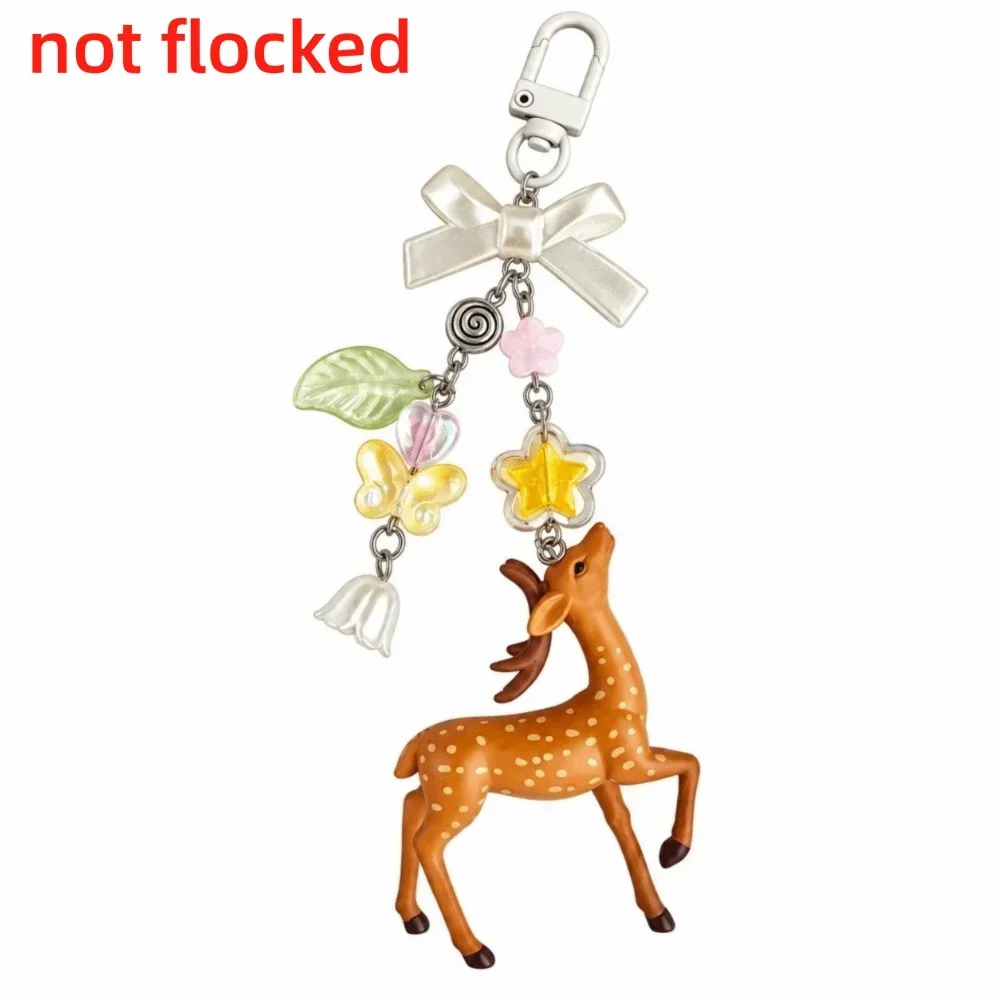 Cute Portable Deer Keychain 11.5cm Length Korean Style Phone Charms Handmade DIY Bead Case - not flocked