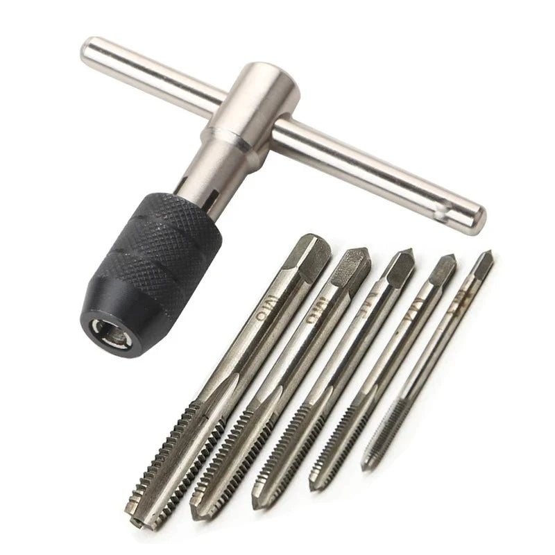 T-Handle Wrench M3 M4 M5 M6 M8 Hand Tap Reamer Thread Tapping Tool Set Adjustable Machine Screw Thread Tapping Drill Bit - Si