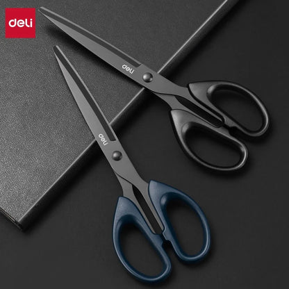 DELI Professional Office Scissors 180mm Heavy Duty Scissors with Black Blade Sharp Stainless Steel Cutting Tool for Paper Cra