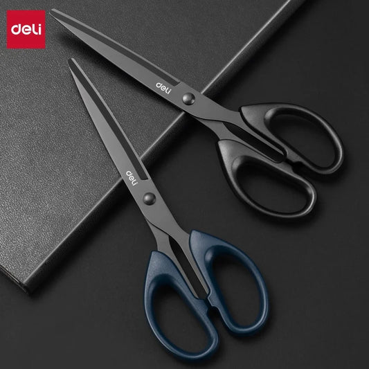 DELI Professional Office Scissors 180mm Heavy Duty Scissors with Black Blade Sharp Stainless Steel Cutting Tool for Paper Cra