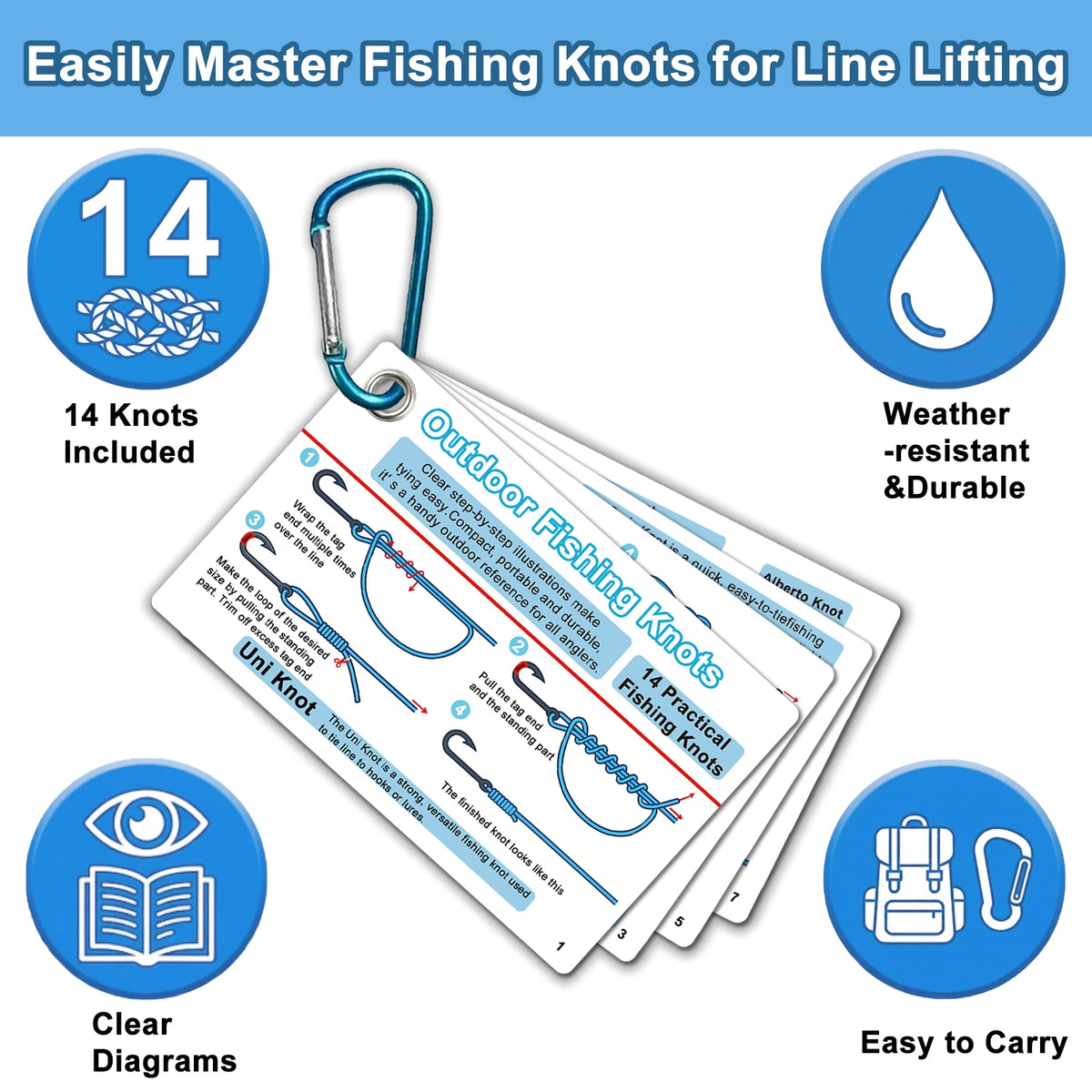 7PCS/SET Fishing Knot Guide Card Including 14 Easy-to-Tie Instructions Essentials for Beginner Anglers