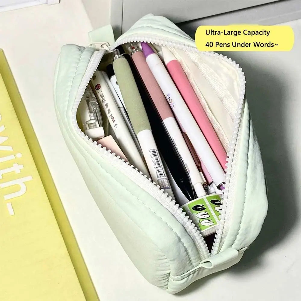 Simplicity Solid Color Pen Bag Zipper Design Large Capacity Pencil Case Portable Stationery Bag Gift