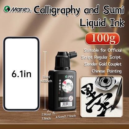 1pc 100g/250g/500g Marie's Calligraphy & Sumi Liquid Ink Bottle for Artists for Practice Chinese Traditional Art Works - 100g