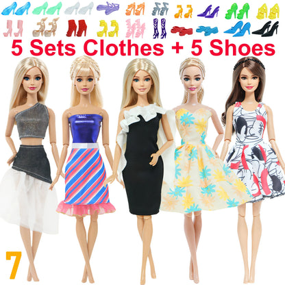 10 Pcs/Set Fashion Outfits 30cm Doll Shirt Pants Dress Shoes 11.5 Inch Doll Clothes Dollhouse 11.8" 1/6 Doll Accessories Toy