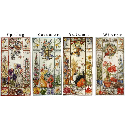 Gold Collection Lovely Counted Cross Stitch Kit Spring Summer Autumn Winter Cat Sampler Janlynn 023-0585 0580 0579, Season Ca