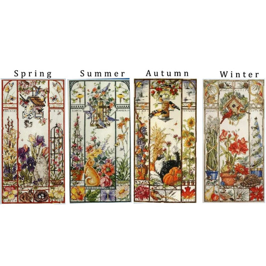 Gold Collection Lovely Counted Cross Stitch Kit Spring Summer Autumn Winter Cat Sampler Janlynn 023-0585 0580 0579, Season Ca