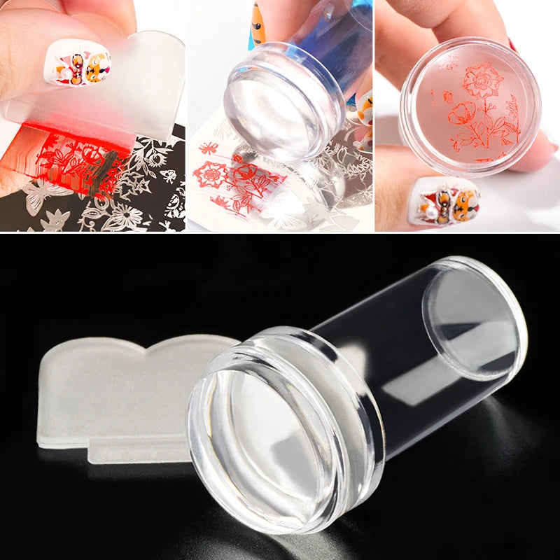 Silicone Transparent Nail Art Stamping Kit French For Manicure Plate Stamp Polish Stencil Template Seal Stamper Scraper
