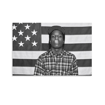 A$AP Rocky ASAP American Flag Rap Rapper Motivational Inspirational Office Gym Wall Dorm Decor 3x5ft Flag Only Sewing - Grey