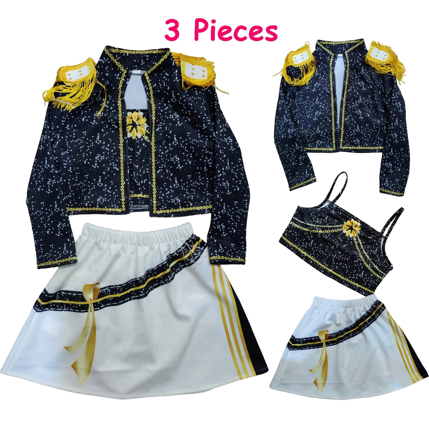 Kids Anime Cosplay Girl Costume Group Idol Singer Performance Show Black Golden Costume Child Halloween Party Clolthes Outfit