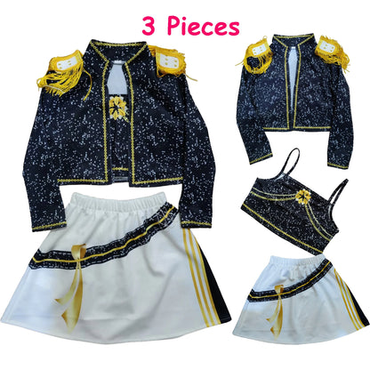Kids Anime Cosplay Girl Costume Group Idol Singer Performance Show Black Golden Costume Child Halloween Party Clolthes Outfit
