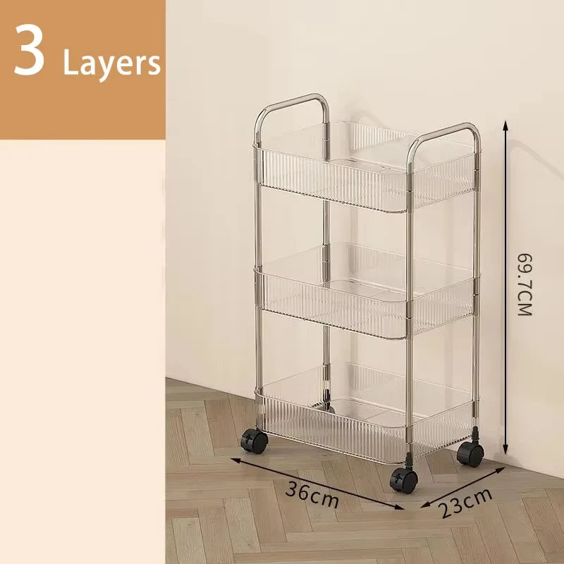 Mobile Shelf with Wheel Multi-Layers Storage Rack Home Trolley for Snacks Cosmetic Sundries Organizer 2/3/4 Tiers Rolling Car