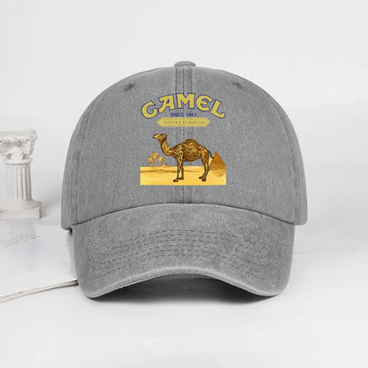 Vintage “Camel” Desert Scene Print Washed Baseball Cap - Adjustable Unisex Vintage Cap for Outdoor Hiking and Mountaineering 