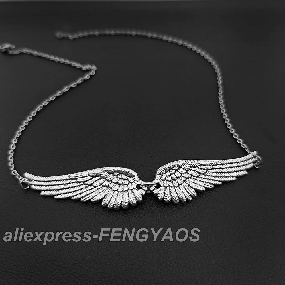 Vintage Angel Wings Feather Choker Big Pendant Aesthetic Link Chains Statement Necklace for Women Collar Bib Wedding Tribal G