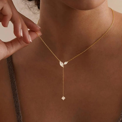TRENDY Lariat Necklace 14K Gold CZ Y Shaped Teardrop Long Gold Necklace for Women - Prom Formal Summer Beach Jewelry