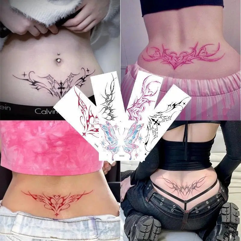 Pink Totem Tattoos Set Temporary Waterproof Tattoo for Women Covering Scars Sexy Wing Art Tatto Festival Goods Stickers - Set