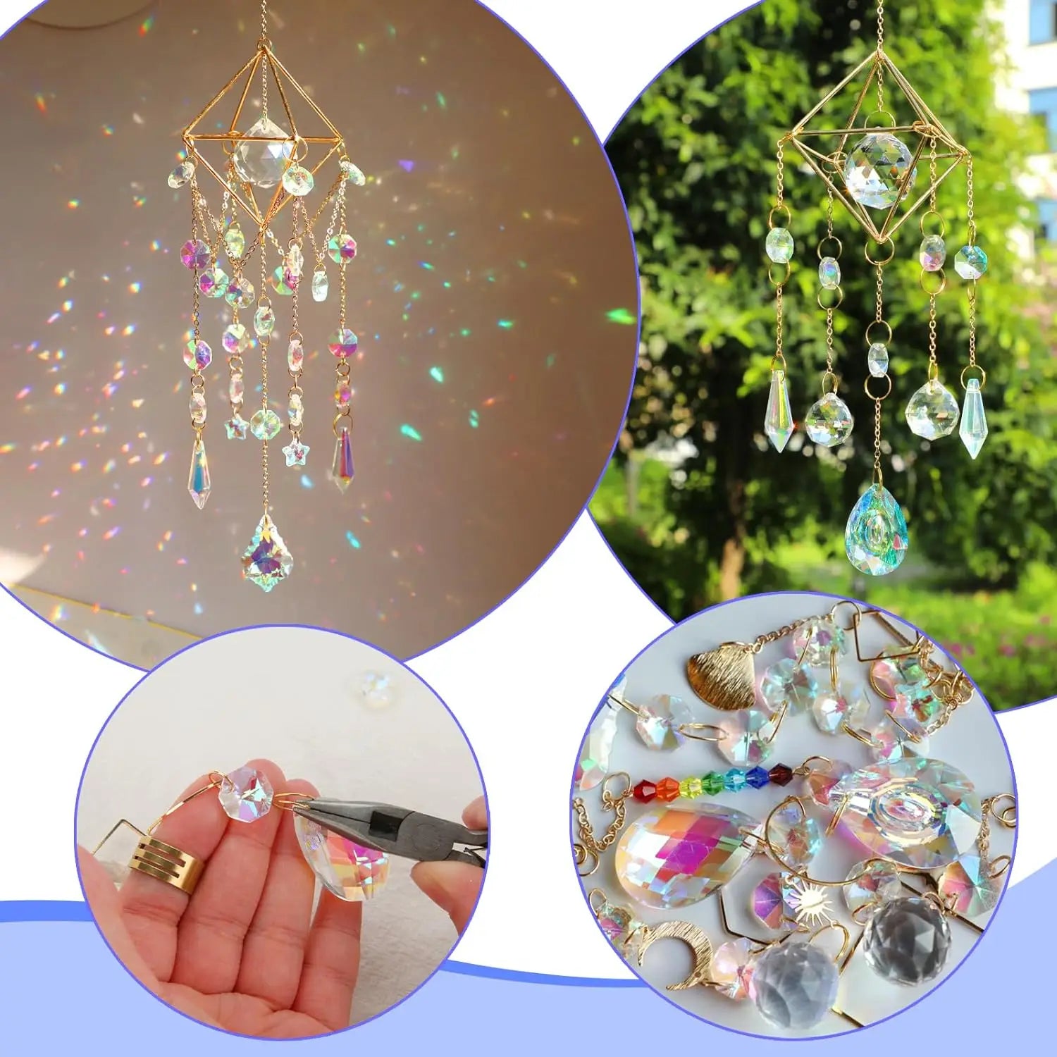 DIY Suncatchers, 400 pcs Sun Catchers Making Supplies Kit Art and Crafts for Adults Prism Hanging with Crystals Rainbow for W