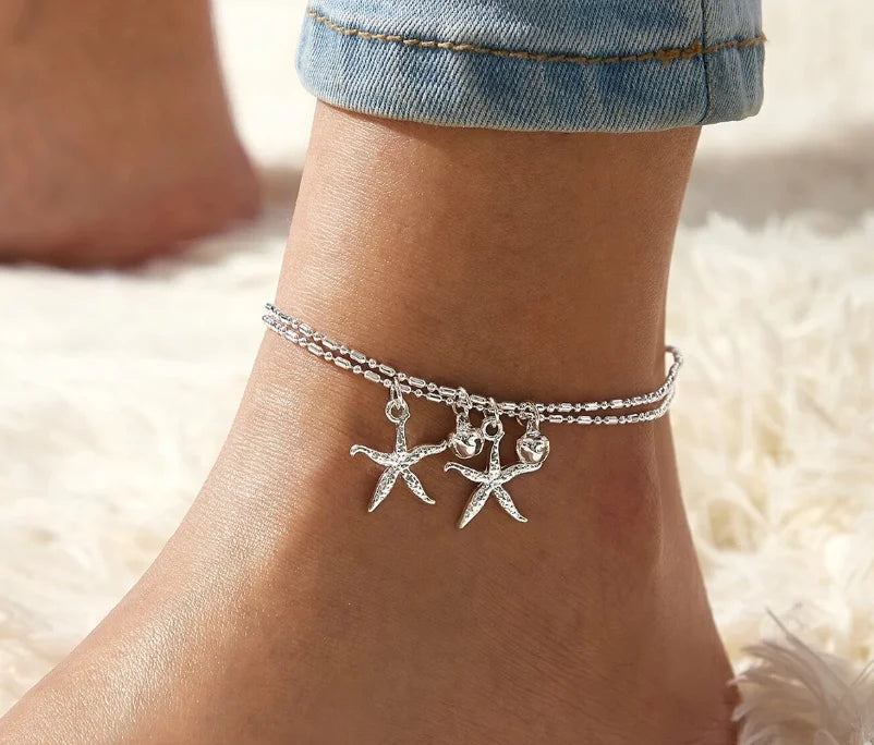 Beach Bead Anklet for Women Jewelry Retro Fashion Beads Stone Pendant Ankle Chain - 12