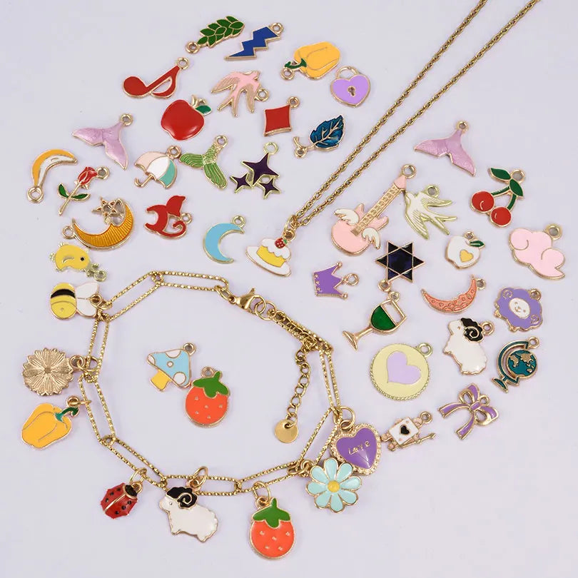 30/60/100pcs Random Mix Enamel/Drip Oil Charms For Jewelry Making Bulk Trinkets Charm Flower Heart Animal Bag Charm DIY Penda