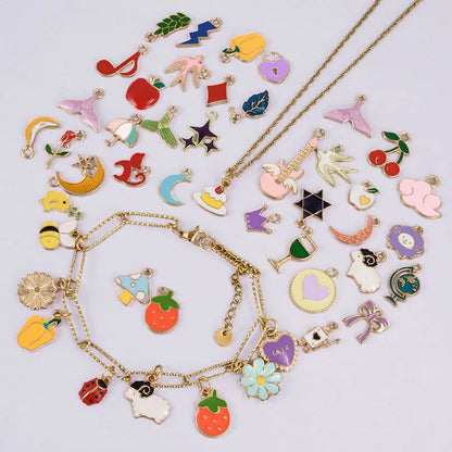 30/60/100pcs Random Mix Enamel/Drip Oil Charms For Jewelry Making Bulk Trinkets Charm Flower Heart Animal Bag Charm DIY Penda