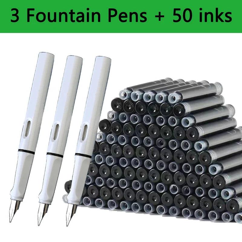 53Pcs Fountain Pen Replaceable Ink Set Black/Blue/Red ink EF School Pens Office Supplies Stationery for Writing Calligraphy P