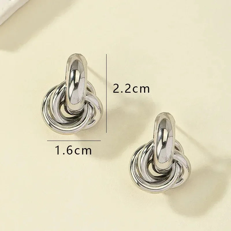 Fashion Stainless Steel Chunky Knot Earrings for Women Vintage Simple Multi-layer Circle Round Drop Earrings Punk Jewelry Gif