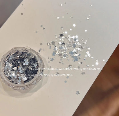 Mixed Star Nail Glitter Accessories Size Mixed Silver Pentagram Mini Color Ultra-thin Nail Patch Decoration - Star(mix silver