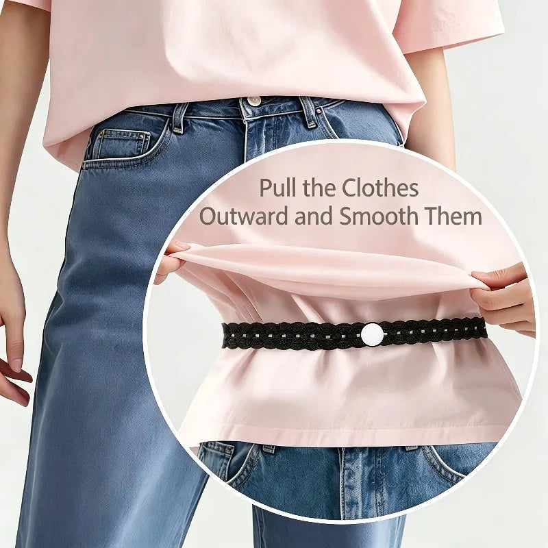 4PCS/Set (1 Strap+3 Buttons) Exquisite Lace Trimmed Hem Waistband Suitable for T-Shirts, Dresses, Shirts Shorten Clothing Len