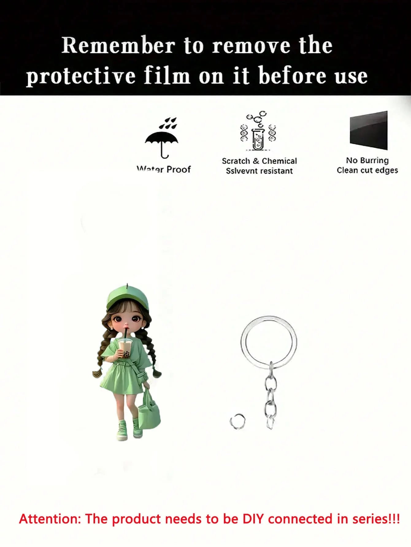 1 Cute Acrylic Girl Keychain, 2D Flat, Holiday Gift, Backpack Accessories, Key Decoration, Car Decoration, Keychain, Pendant 