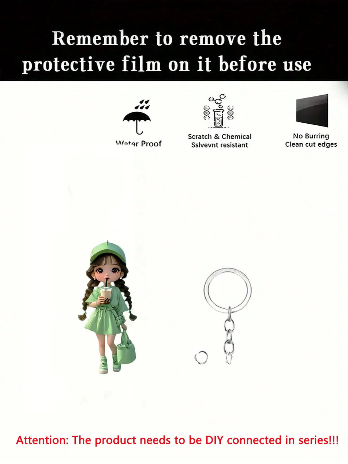 1 Cute Acrylic Girl Keychain, 2D Flat, Holiday Gift, Backpack Accessories, Key Decoration, Car Decoration, Keychain, Pendant 