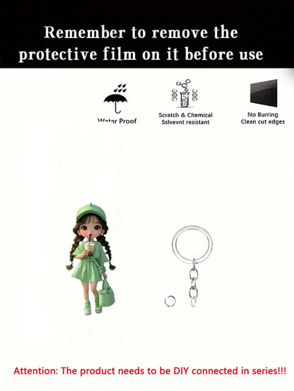 1 Cute Acrylic Girl Keychain, 2D Flat, Holiday Gift, Backpack Accessories, Key Decoration, Car Decoration, Keychain, Pendant 