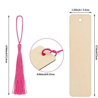 10/20/60Pcs Wood Bookmark Bulk Blank Hanging Label Wooden Bookmarks Sign Unfinished Label Ornaments With Tassel Ropes DIY Cra
