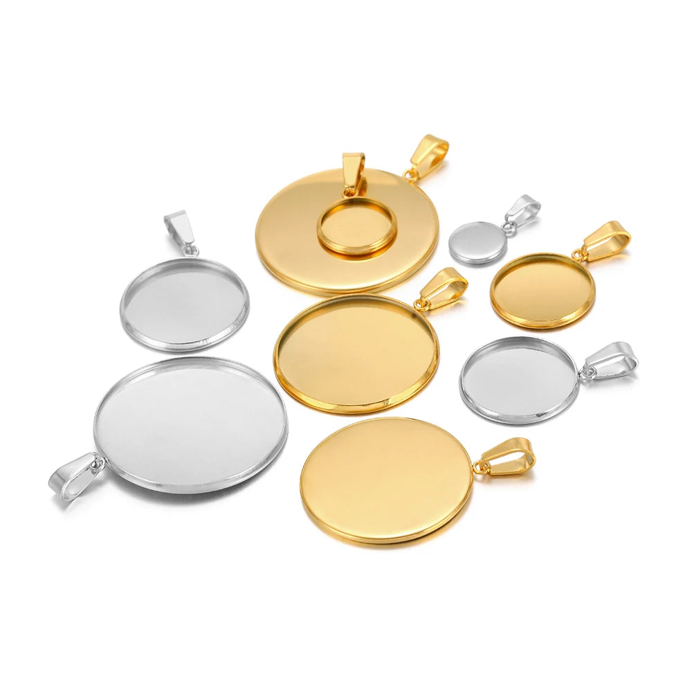 10pcs Stainless Steel 6-30mm Cabochon Cameo Base Settings Round Bezel Blank Tray for DIY Handmade Jewelry Charm Making