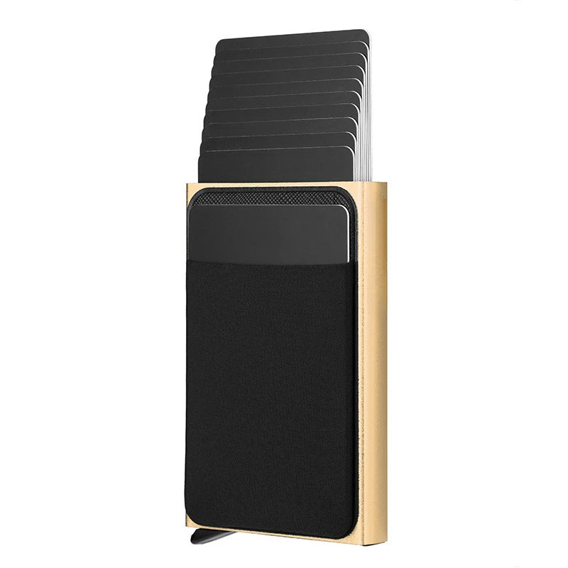 Automatic Flip Card Side Push Card Holder Sleeve Large Capacity 12 Cards Slot Metal Cards Box Men Credit Card Anti-theft Wall