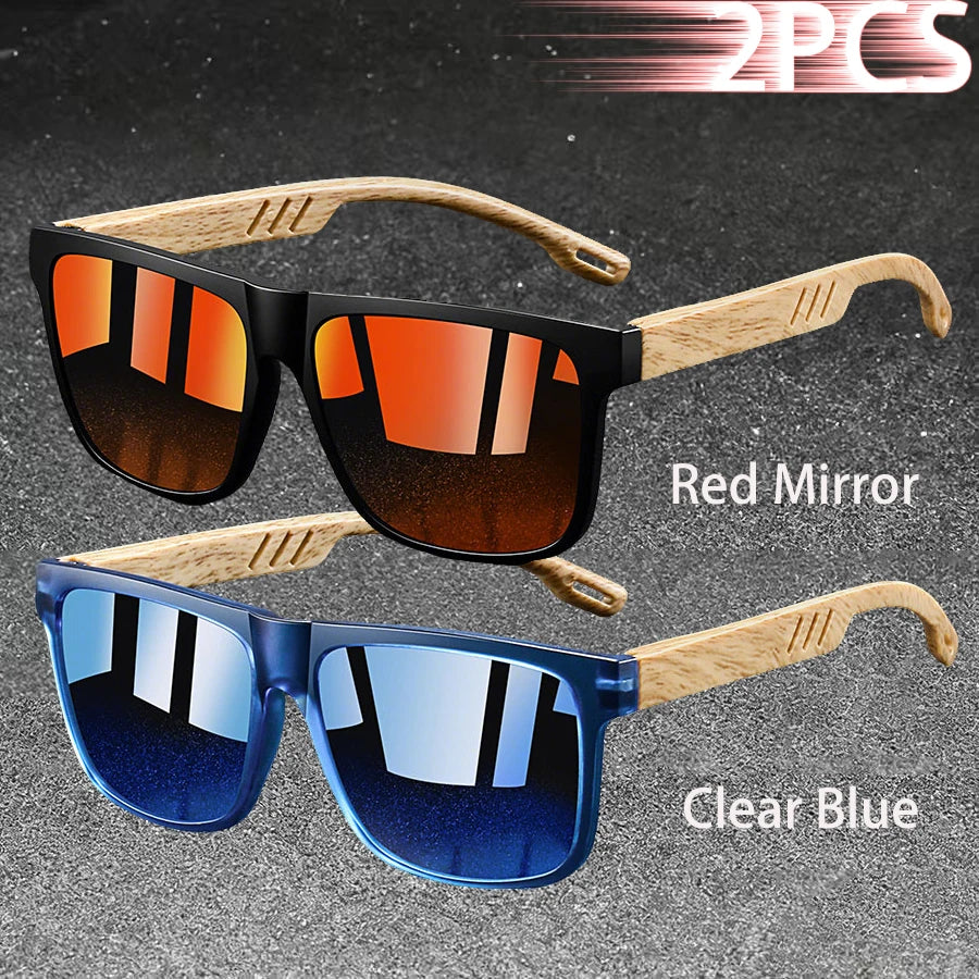 Fashion Vintage Square Square Frame Sunglasses Men Women Fishing Driving Man Designer Sun Glasses Eyewear - ClearBlue-RedMirr