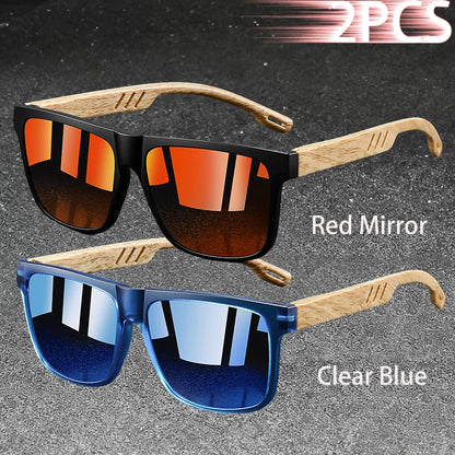 Fashion Vintage Square Square Frame Sunglasses Men Women Fishing Driving Man Designer Sun Glasses Eyewear - ClearBlue-RedMirr