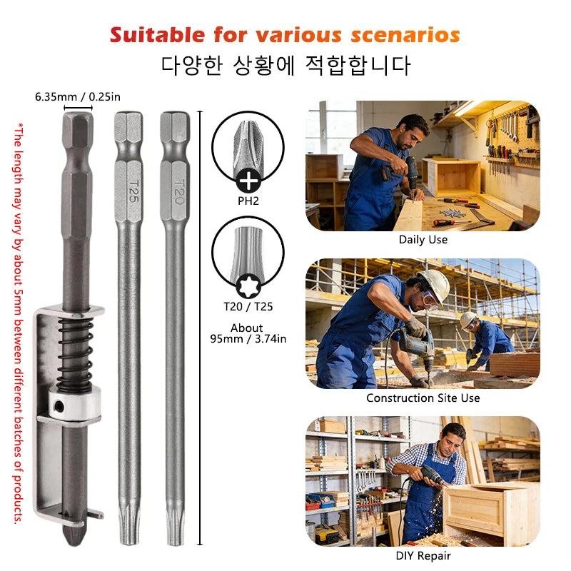 iLMH Spring-loaded Screw Holder Bit, Anti-Drop Screw Fixing Bit Power Tool Accessories, Drill Bit Holder for PH2 T20 T25 Scre