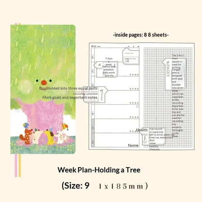 Kinbor Cute Agenda Undate Weekly Daily Planner Slim Illustrated Self-fill Notebook Weekly To Do List Hardcover Two Page Per W