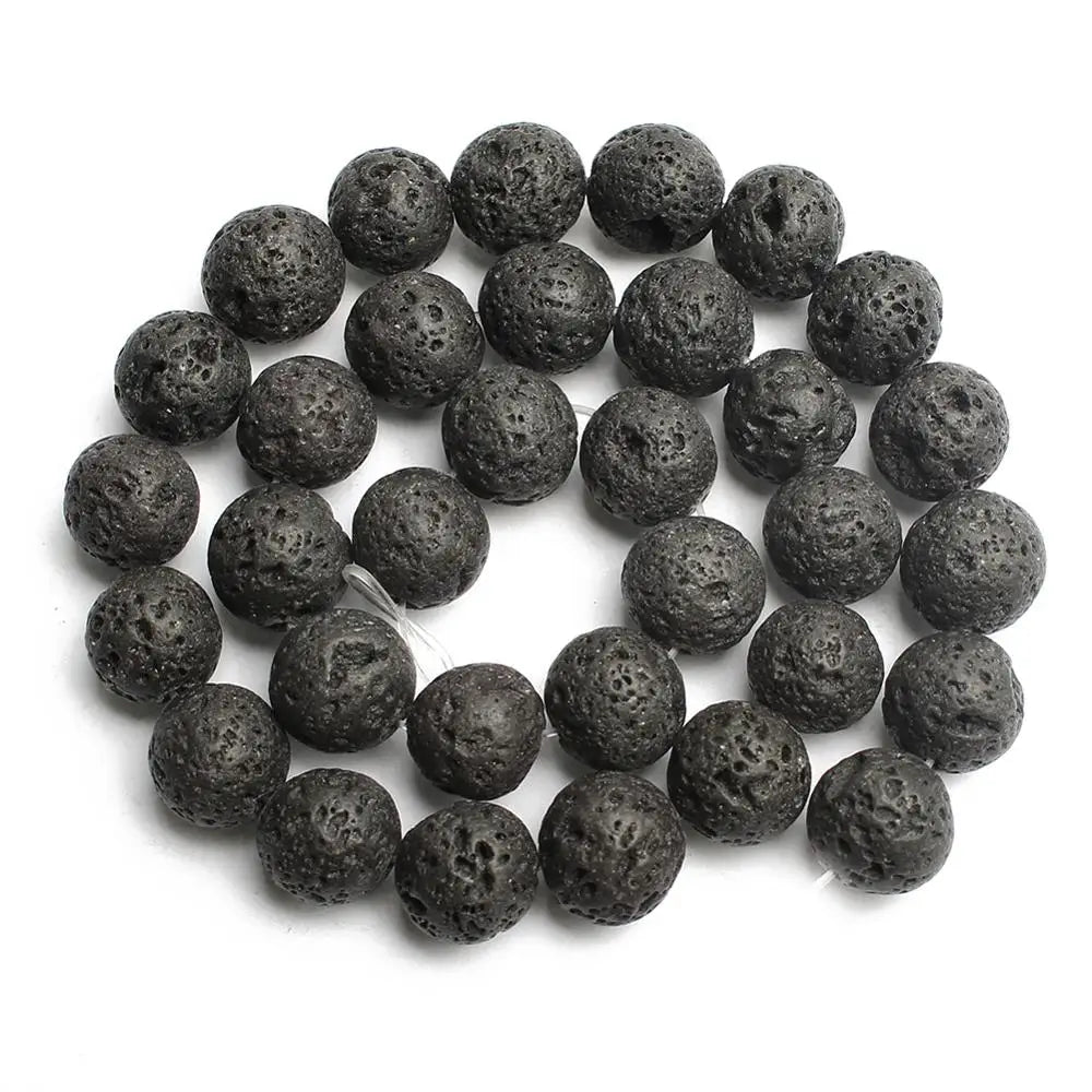 4-14mm Natural Black Volcanic Lava Stone Round Beads 15" Pick Size For Jewelry Making diy Bracelet