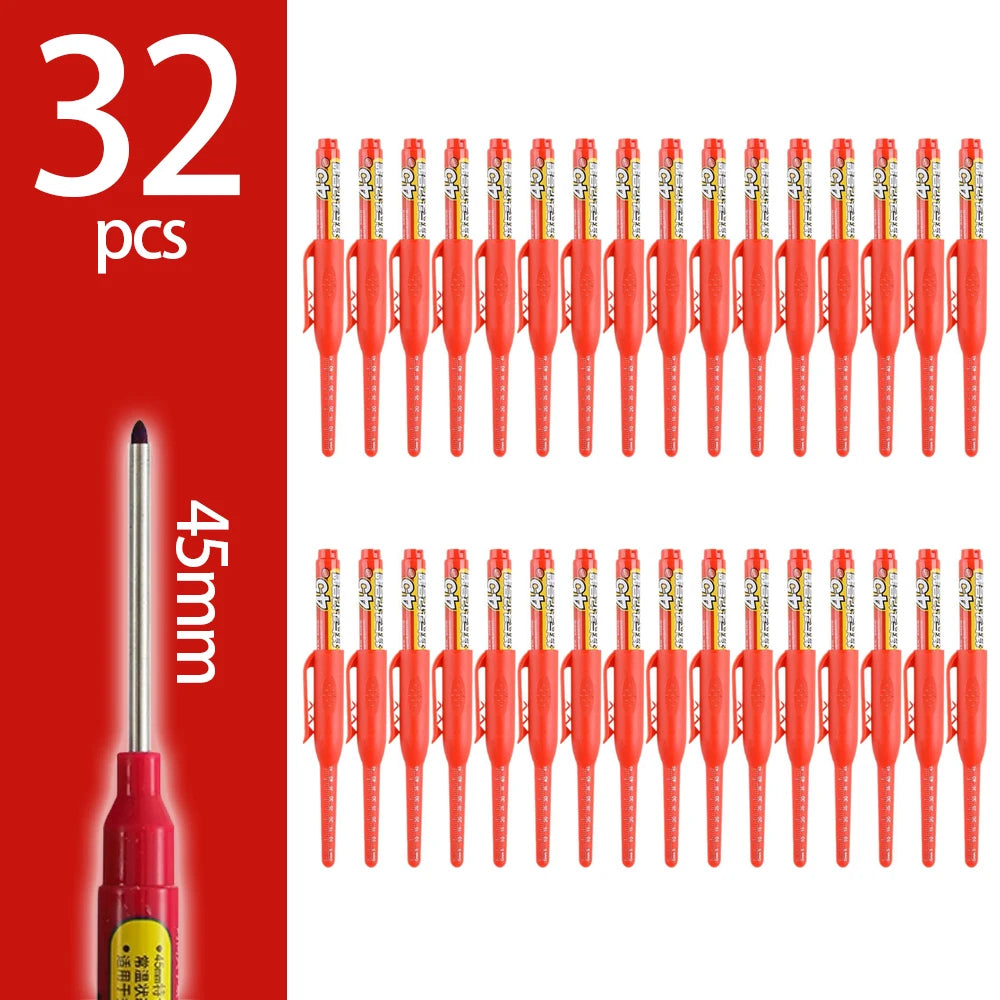 4-60Pcs 45mm Long Nib Head Carpenter Pen Deep Hole Marker Pens Black/Blue/Red/White for Measuring Woodworking Hand Tools - Re