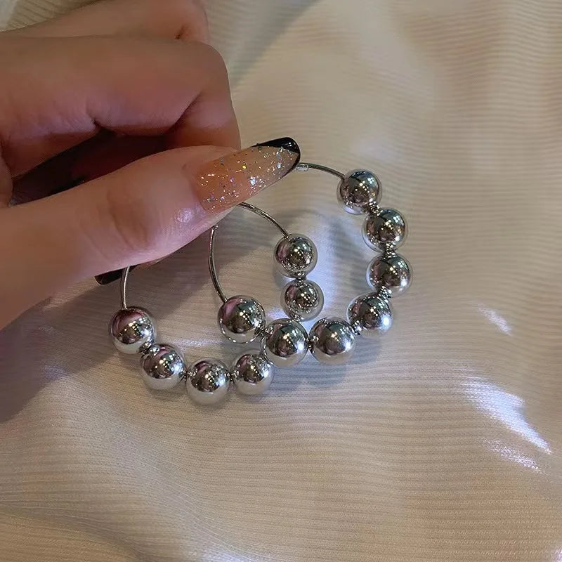 Fashion Silver Color Beads Hoop Earring Party