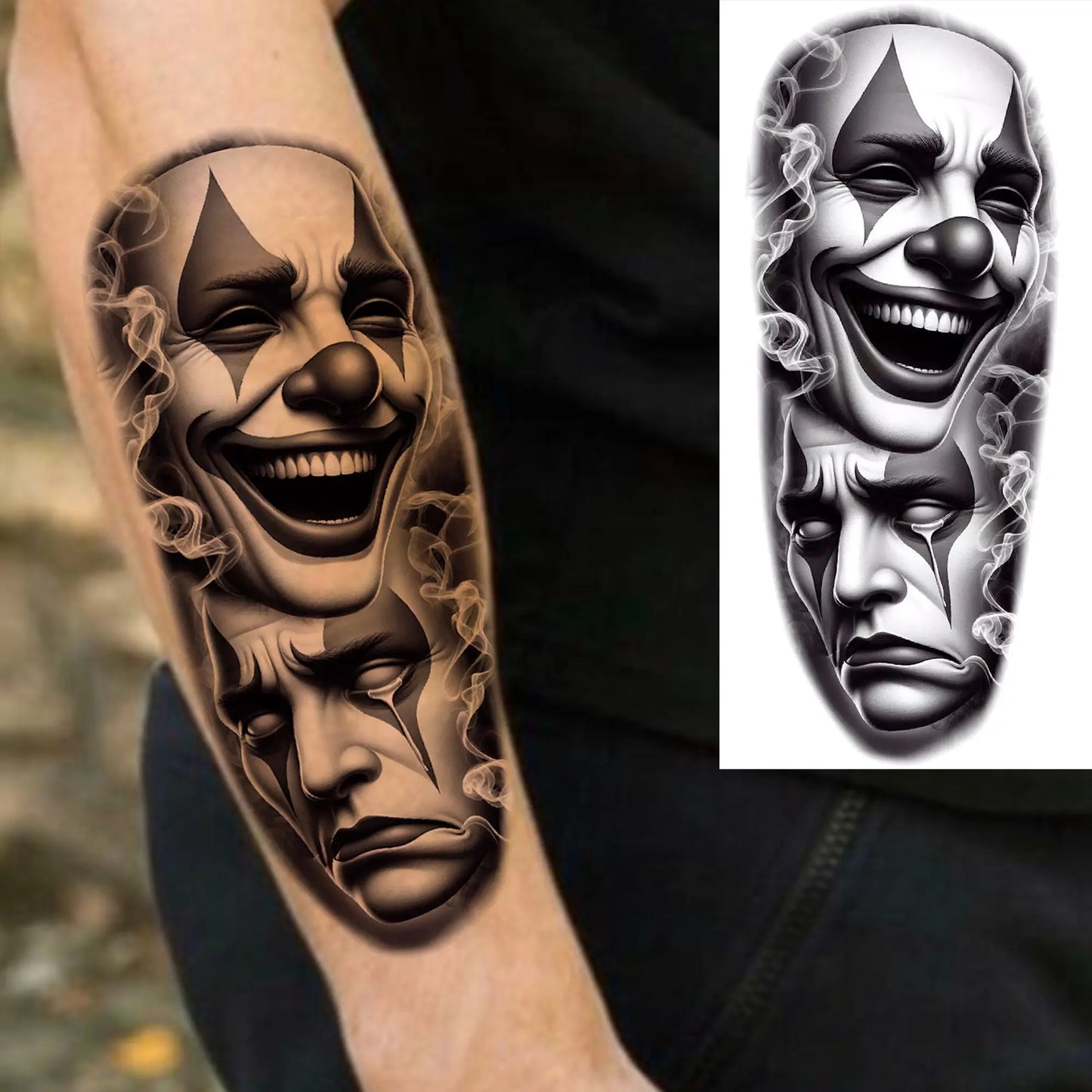 1 Sheet Evil Women Face Joker Mask Temporary Tattoos For Men Women Adults Waterproof Realistic Fake Tattoos Long Lasting Stic