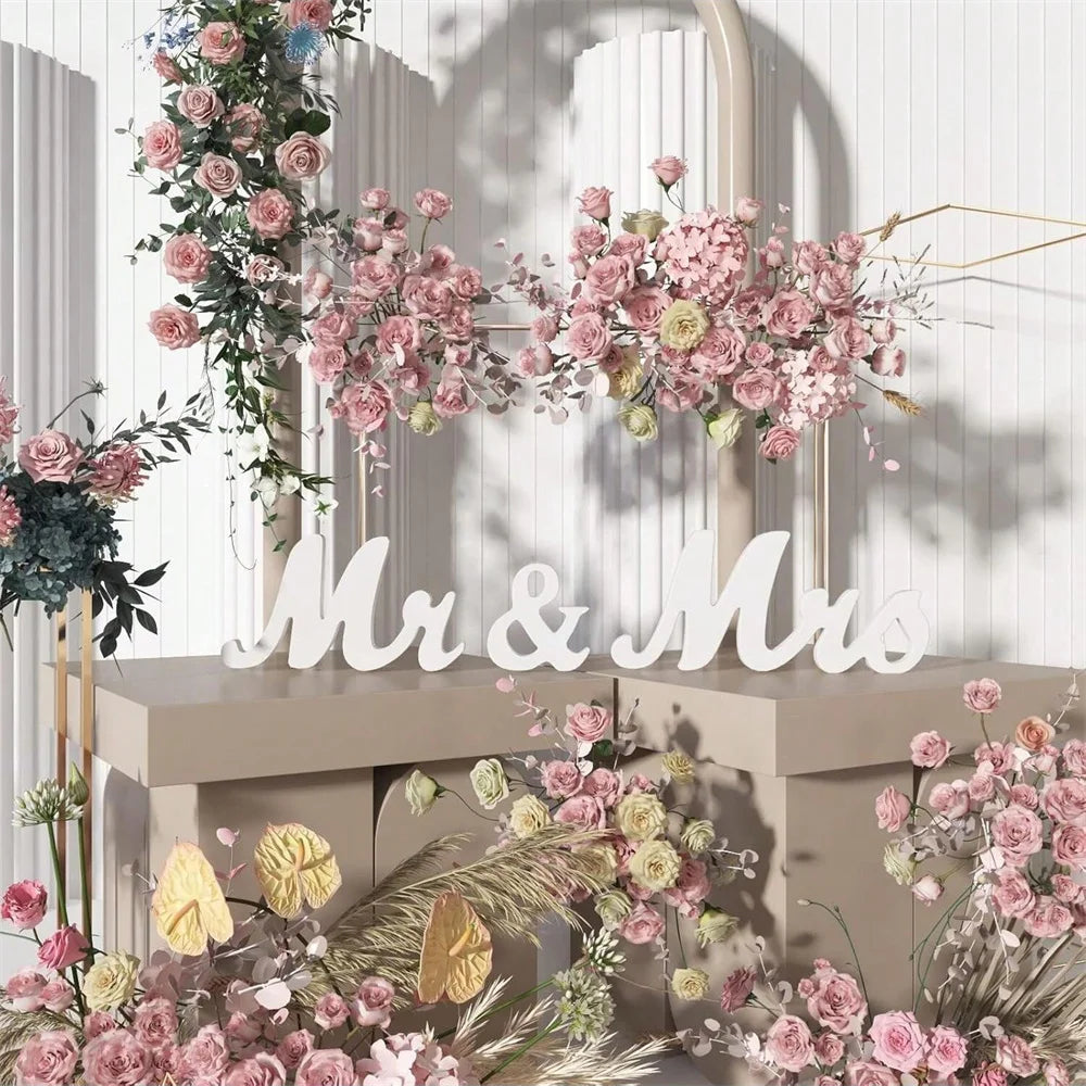 3pcs/set Wooden Mr & Mrs Sign Decoration For Wedding Party, Ceremony Check-In Desk, Dining Table, Suitable For Home, Hotel De