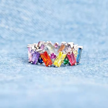 New Irregualr Design Colorful CZ Women Rings Gold Color/Silver Color Geometric CZ Rainbow Rings Luxury Trendy Exquisite Jewel